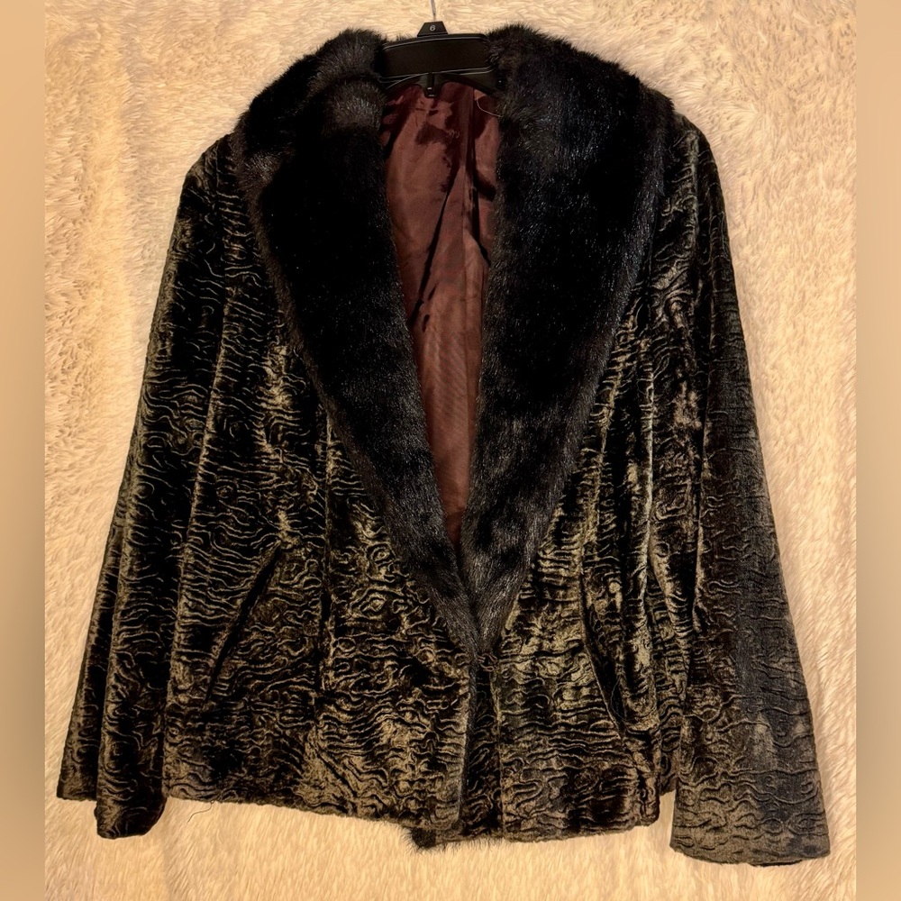 Vintage Crushed Velvet Jacket with Faux Mink Fur Collar  (Vegan Friendly)